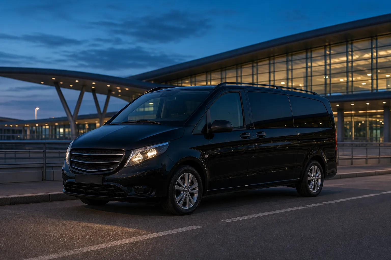 Havalimanı önünde park edilmiş siyah VIP transfer aracı